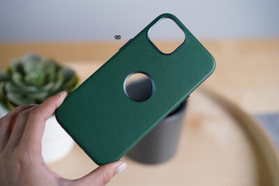 Grainy Textured Vegan Leather Case with Logo Cut for iPhone 13