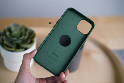 Grainy Textured Vegan Leather Case with Logo Cut for iPhone 13