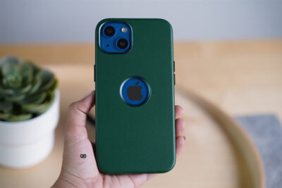 Grainy Textured Vegan Leather Case with Logo Cut for iPhone 13