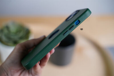 Grainy Textured Vegan Leather Case with Logo Cut for iPhone 13