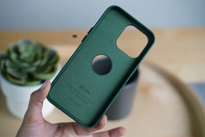 Grainy Textured Vegan Leather Case with Logo Cut for iPhone 13 Pro