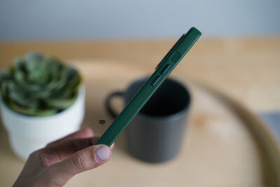 Grainy Textured Vegan Leather Case with Logo Cut for iPhone 13 Pro