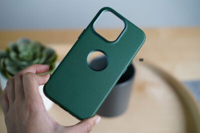 Grainy Textured Vegan Leather Case with Logo Cut for iPhone 13 Pro