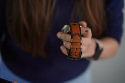 Tawny Tan Screw Design Leather Strap For Apple Watch 49 MM Series Ultra/Ultra 2/Ultra 3