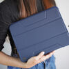 iPad Air 13 inch (M2 Chip 2024) Blue Bumper leather Case with transparent back and camera shutter